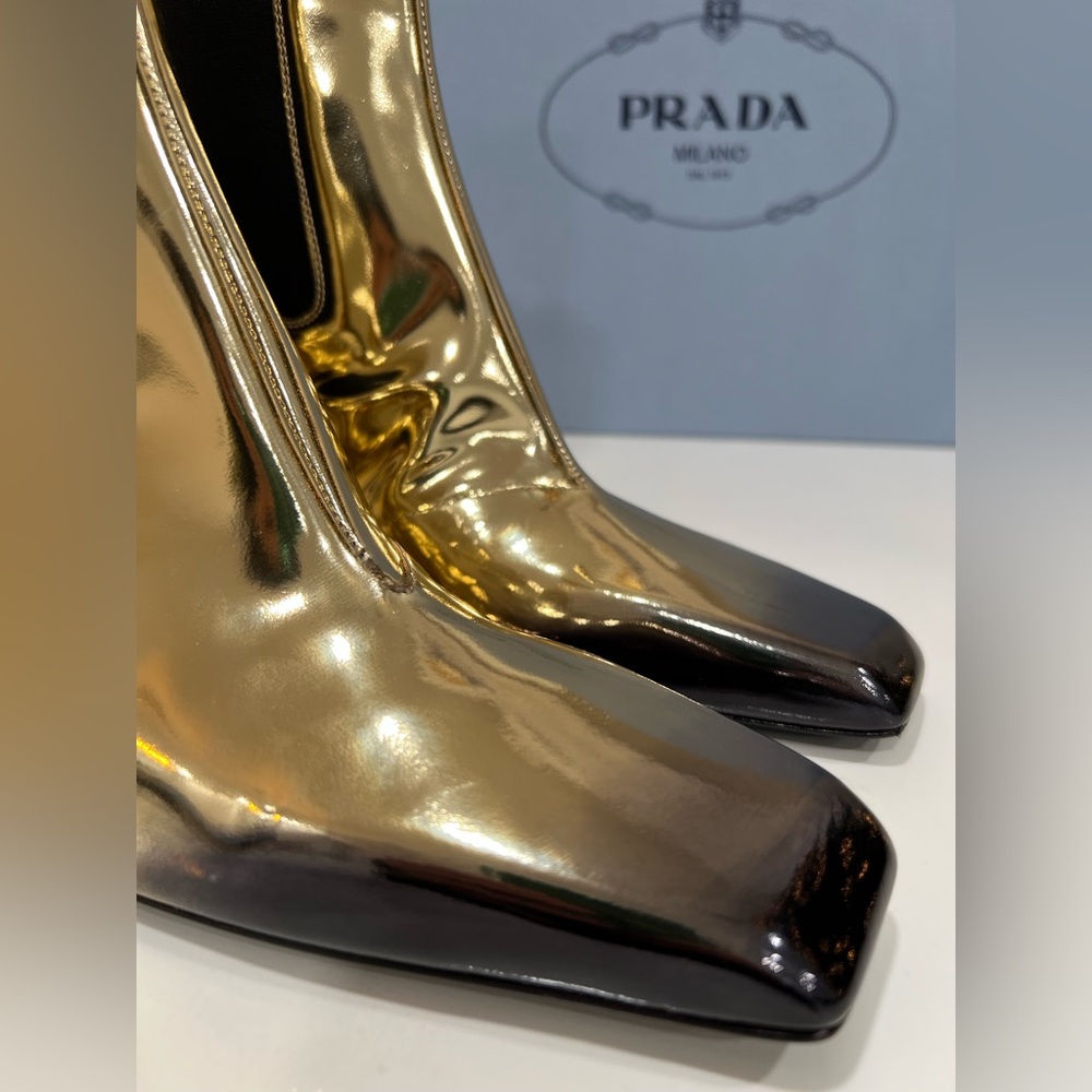 PRADA Metallic Leather Mid-Calf Boots EU:39.5 - Picture 3 of 11